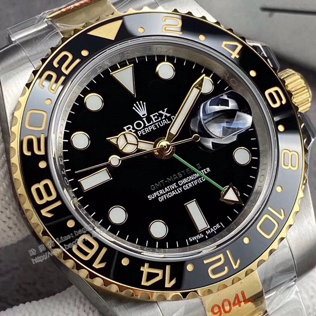 勞力士複刻手錶 Rolex男士腕表 間金黑陶瓷圈男式手錶 GMTMASTER格林尼治型環球腕表 126710BLRO-0001  gjs2189